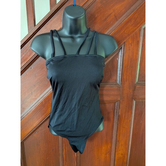 Black Strappy Womens Bodysuit Swimsuit M Stretchy Nylon/Spandex Blend Slim Fit - Picture 1 of 3